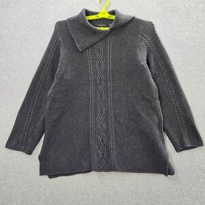 Jeanne Pierre Women Sweater 2x‎ Gray Cable Knit Cowl Neck